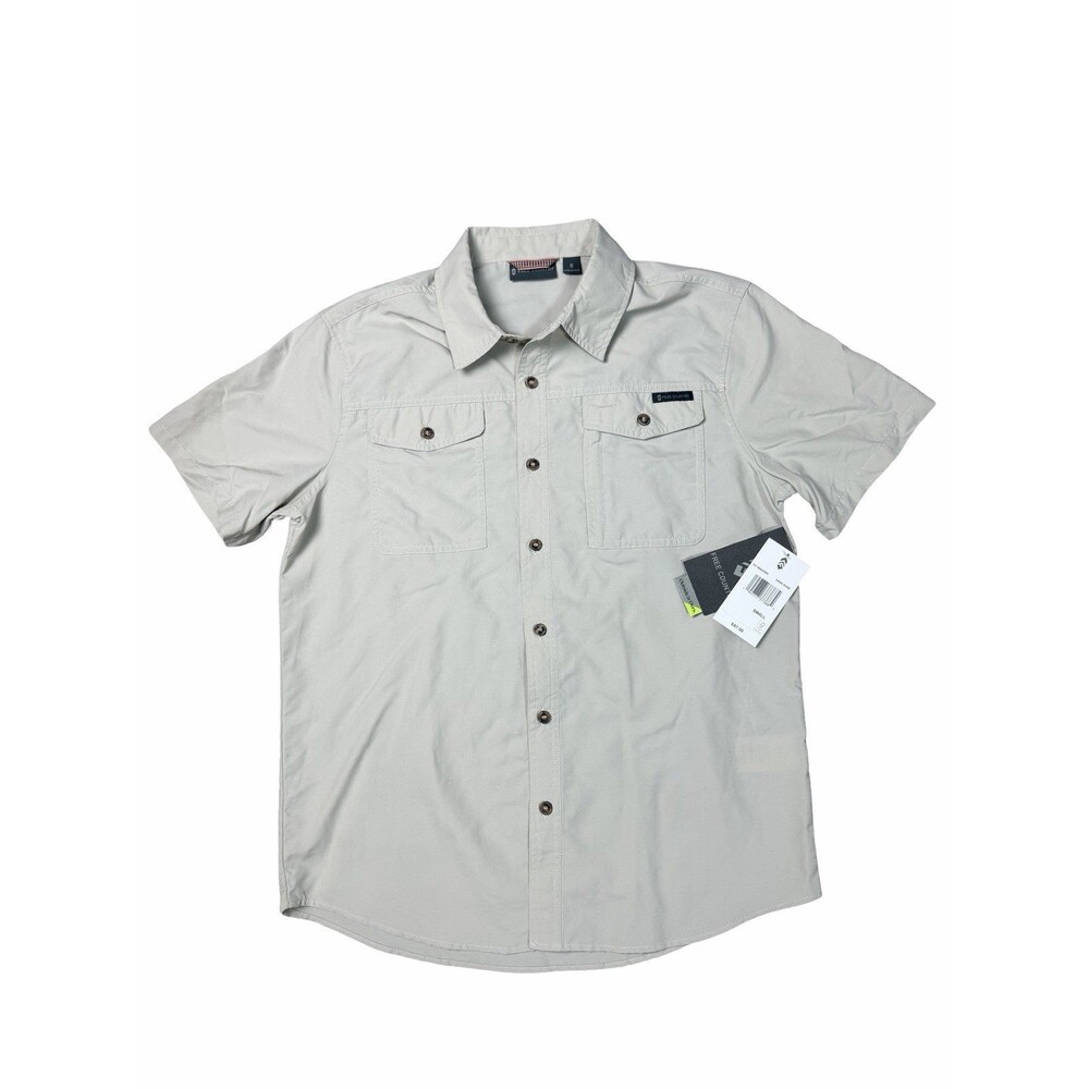 Free Country Mens Shirt Small Collared Outdoors Beige Short Sleeve NWT Nylon